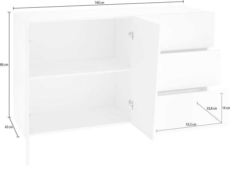 Credenza Moderna, 2 ante, 3 cassetti, finitura Bianco Laccato Lucido, ZTC95590610