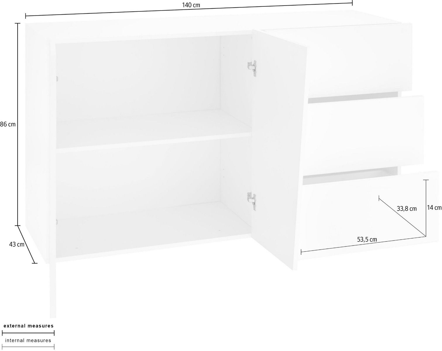 Credenza Moderna, 2 ante, 3 cassetti, finitura Ardesia, ZTC69895336