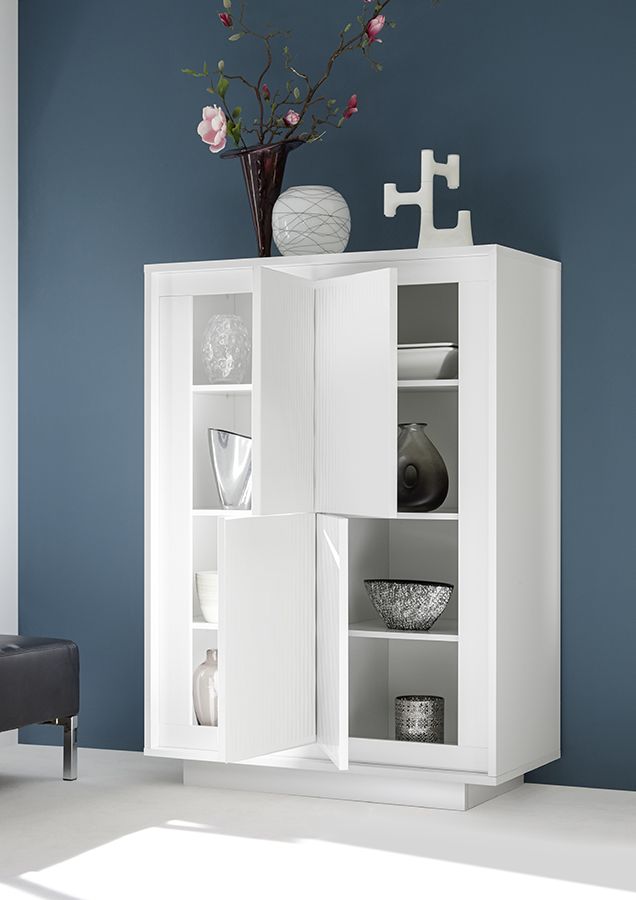 Credenza Moderna, Madia di Design, 4 ante Alta, Bianco Opaco, ZLCSKY-MB