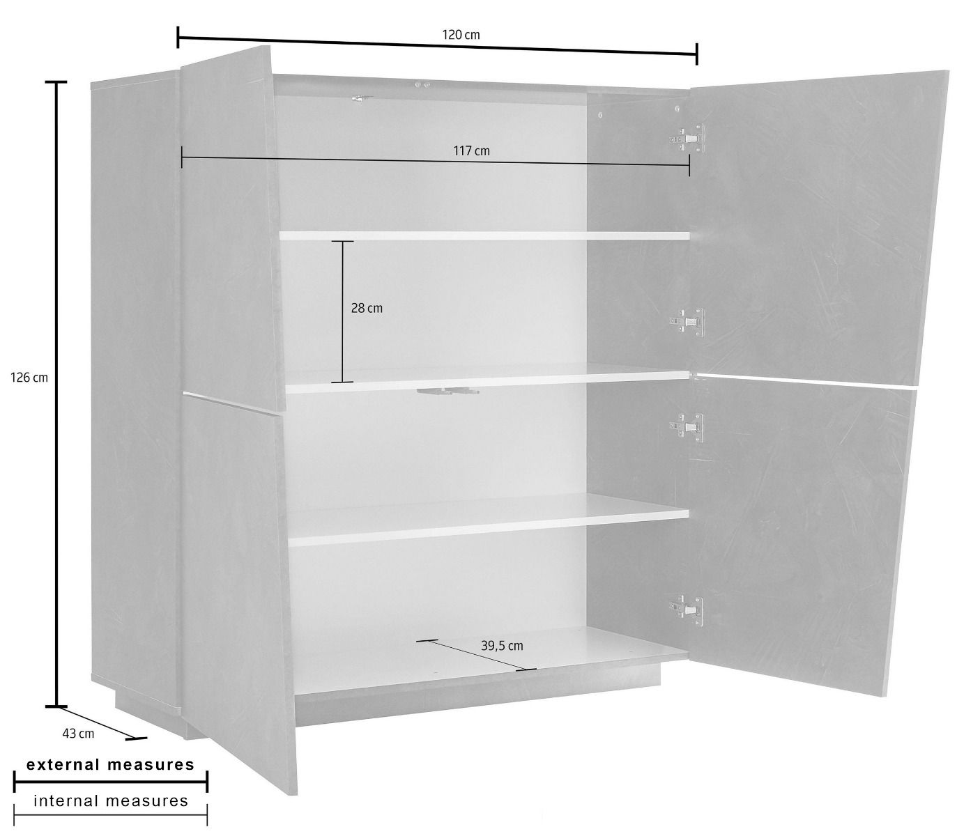 Madia credenza alta 4 ante ardesia, ZTCVG63886954