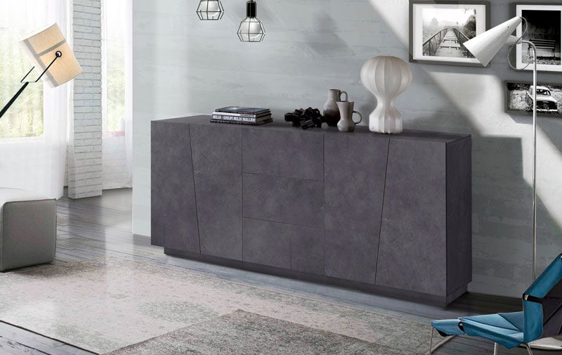 Madia credenza 4 ante 3 cassetti in finitura ardesia, ZTCVG31752642