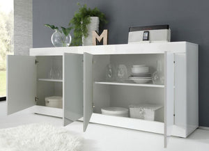 Credenza Moderna, Madia di Design, 4 ante, Bianco Lucido e Beton ZLCBSC-MDP-BBET-4A