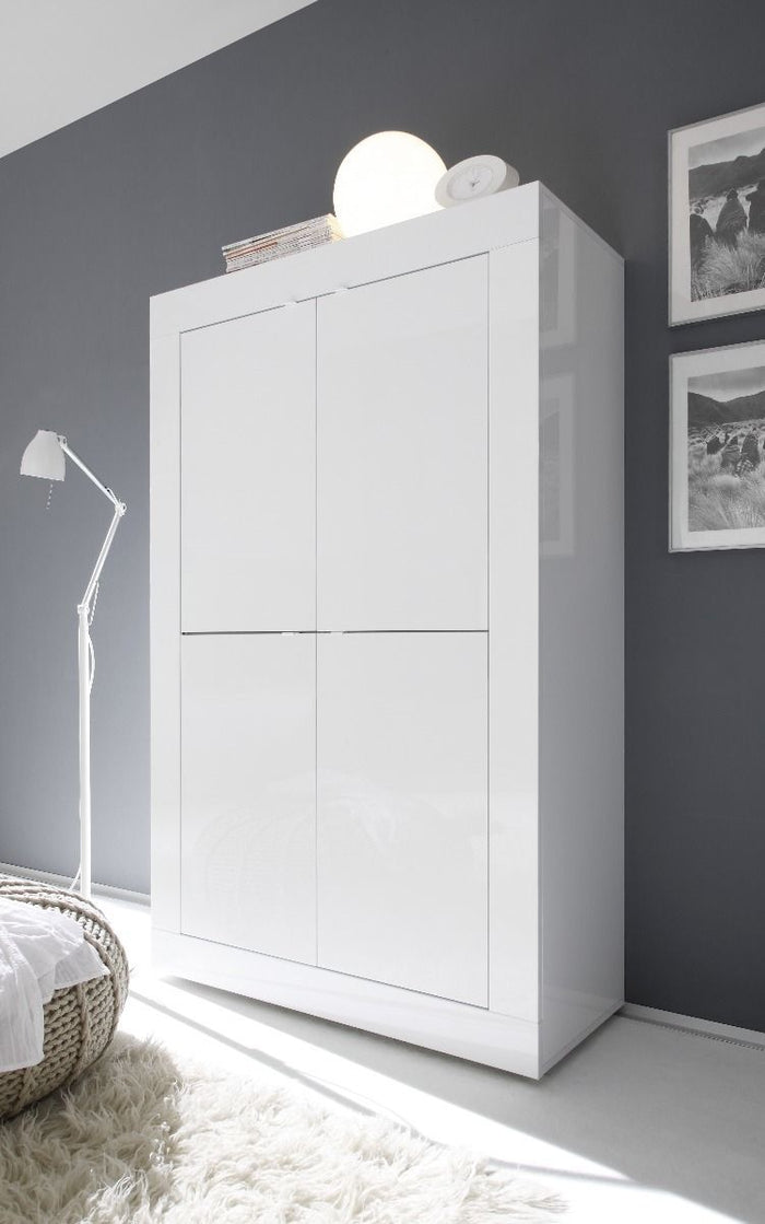 Credenza Moderna, Madia di Design, 4 ante Alta, Bianco Lucido ZLCBSC-MA-BB