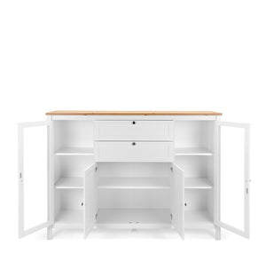 Madia credenza, 2 ante in vetro, 2 ante, 2 cassetti finitura bianco opaco e top in quercia, ZFRMC2AV24COQ