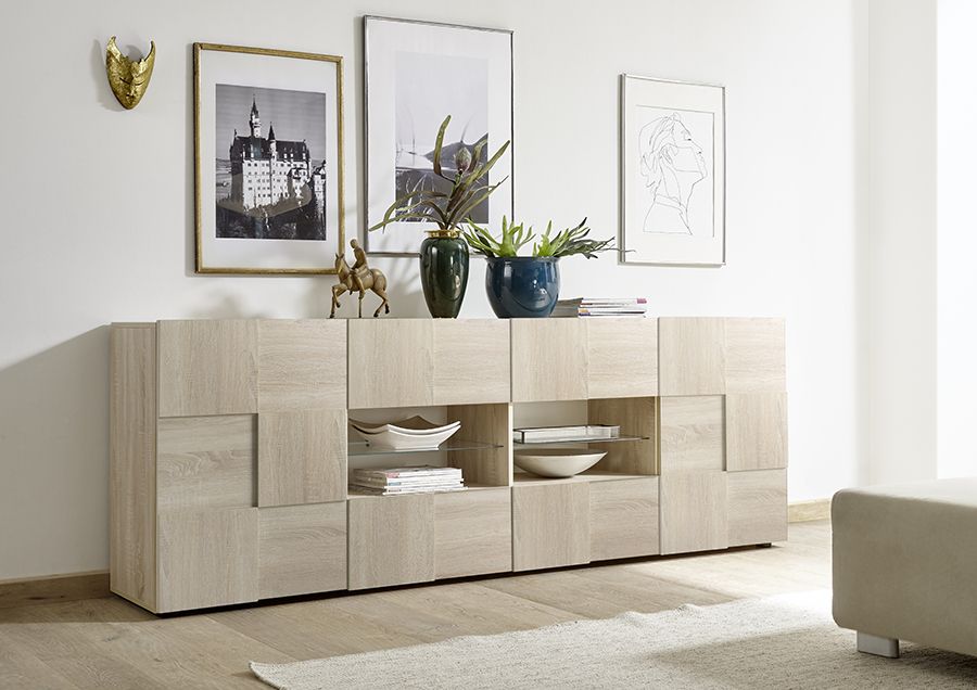 Credenza Moderna, Madia di Design, 2 ante e 4 cassetti, Rovere Samoa, ZLCMS-MD2A4CRS