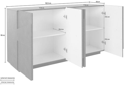 Madia moderna con 4 ante dal disegno geometrico in finitura Bianco lucido, ZTCA46236608