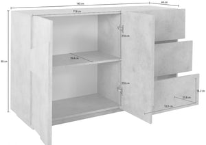 Madia moderna con 3 cassetti e 2 ante con disegno geometrico in Bianco lucido, ZTCA22617164