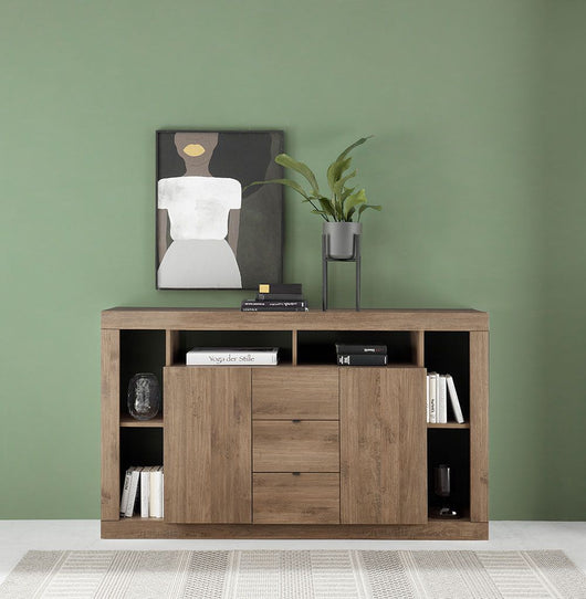 Spaziosa Credenza moderna di design a 2 ante e 3 cassetti, finitura Mercure, ZLCMADRIM07