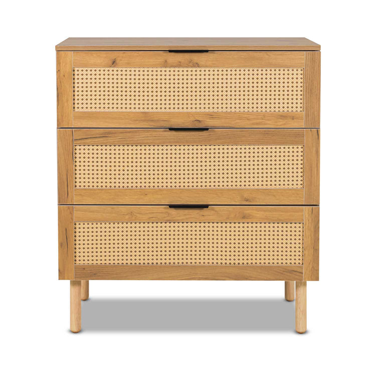 Mang - Comò a 3 cassetti in legno e rattan, cassettiera