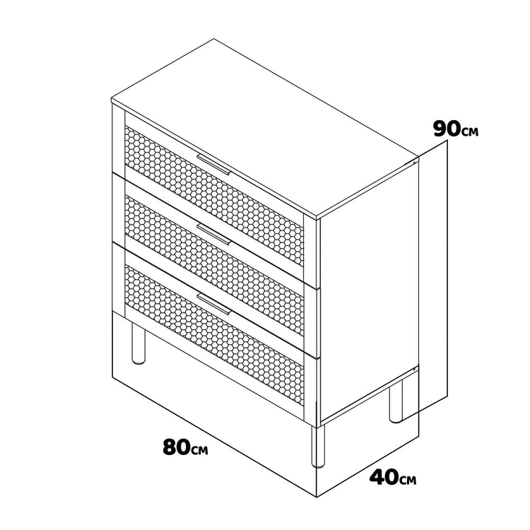 Mang - Comò a 3 cassetti in legno e rattan, cassettiera