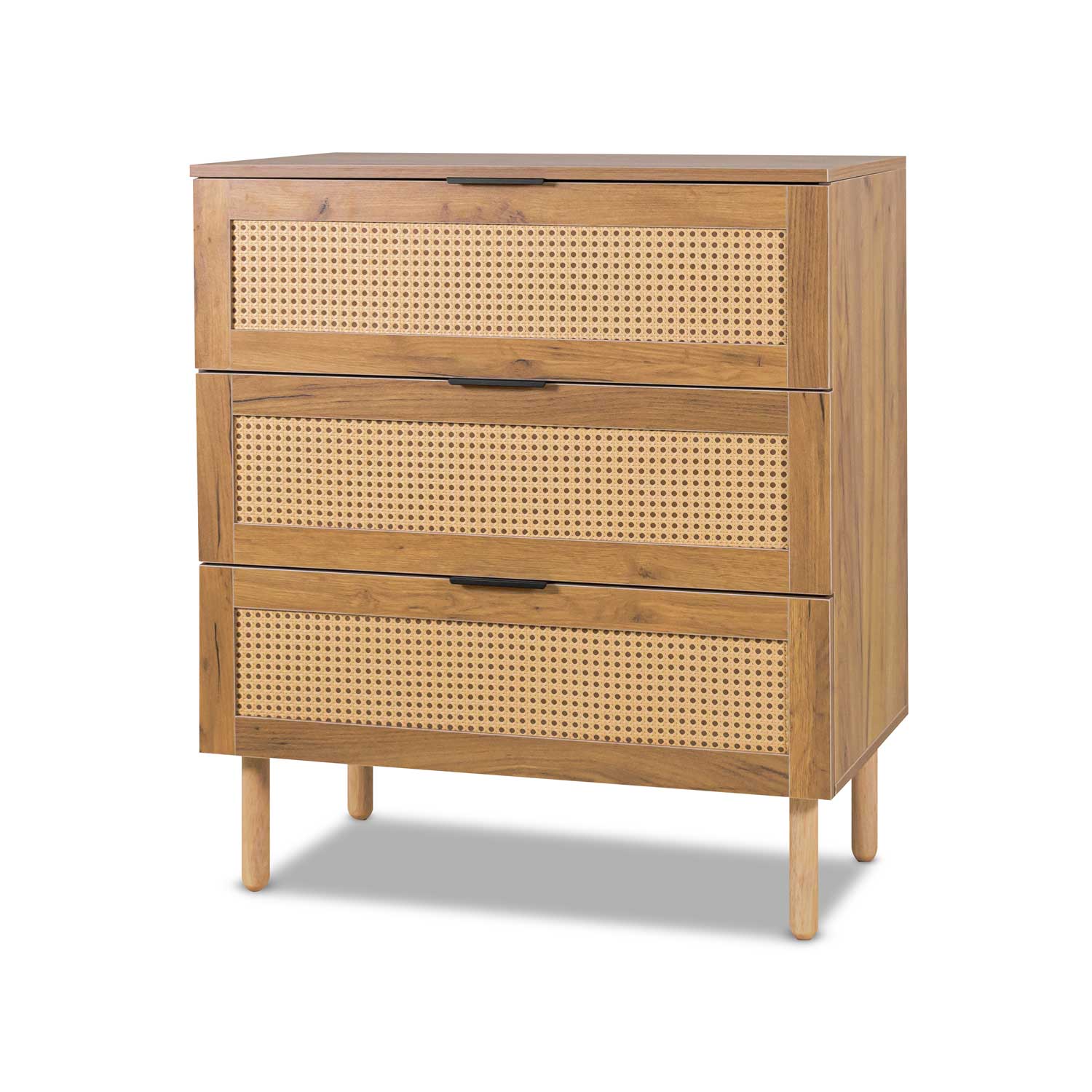 Mang - Comò a 3 cassetti in legno e rattan, cassettiera