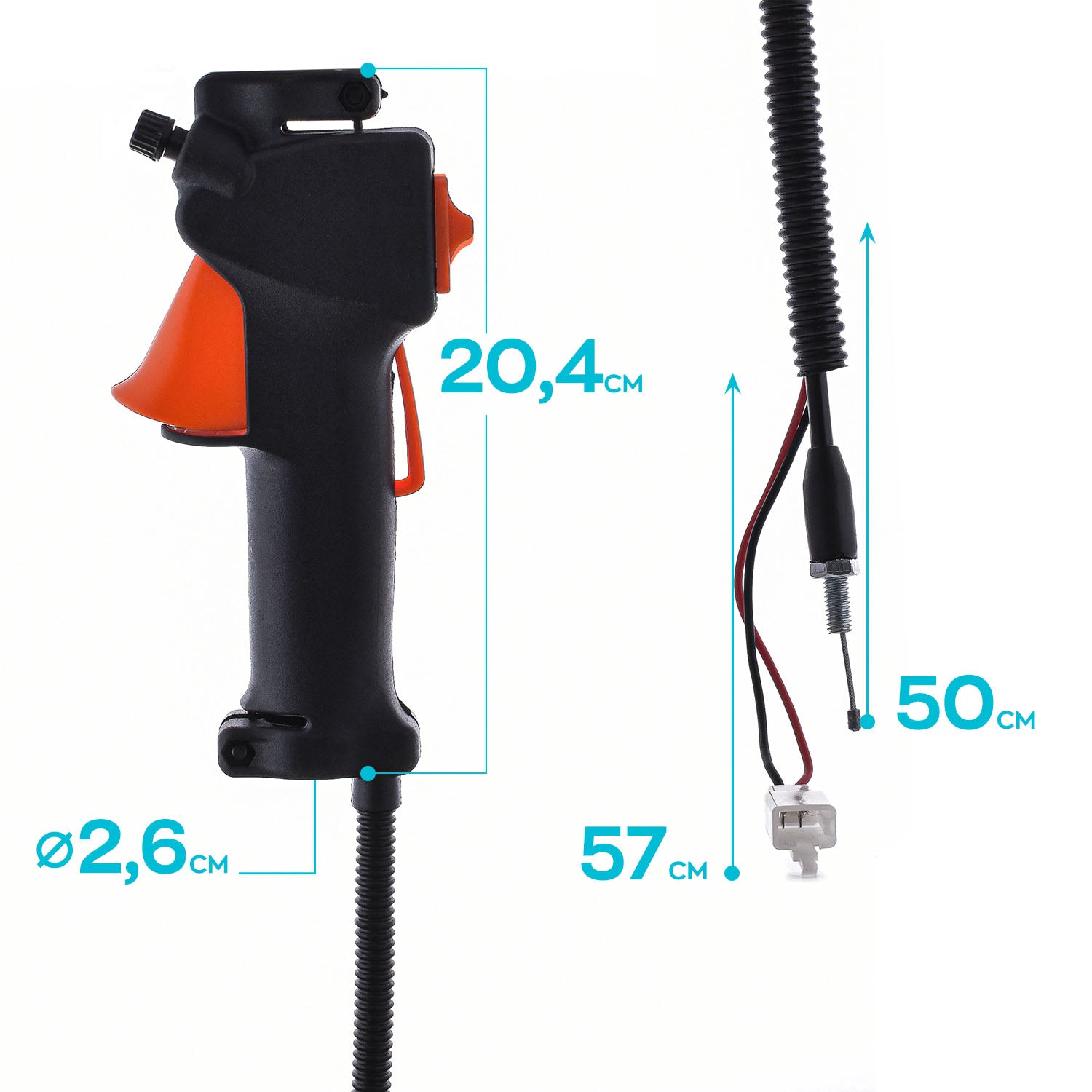 Manico acceleratore con foro da ø 26 mm e filo del gas da 50 cm compatibile con mototrivelle