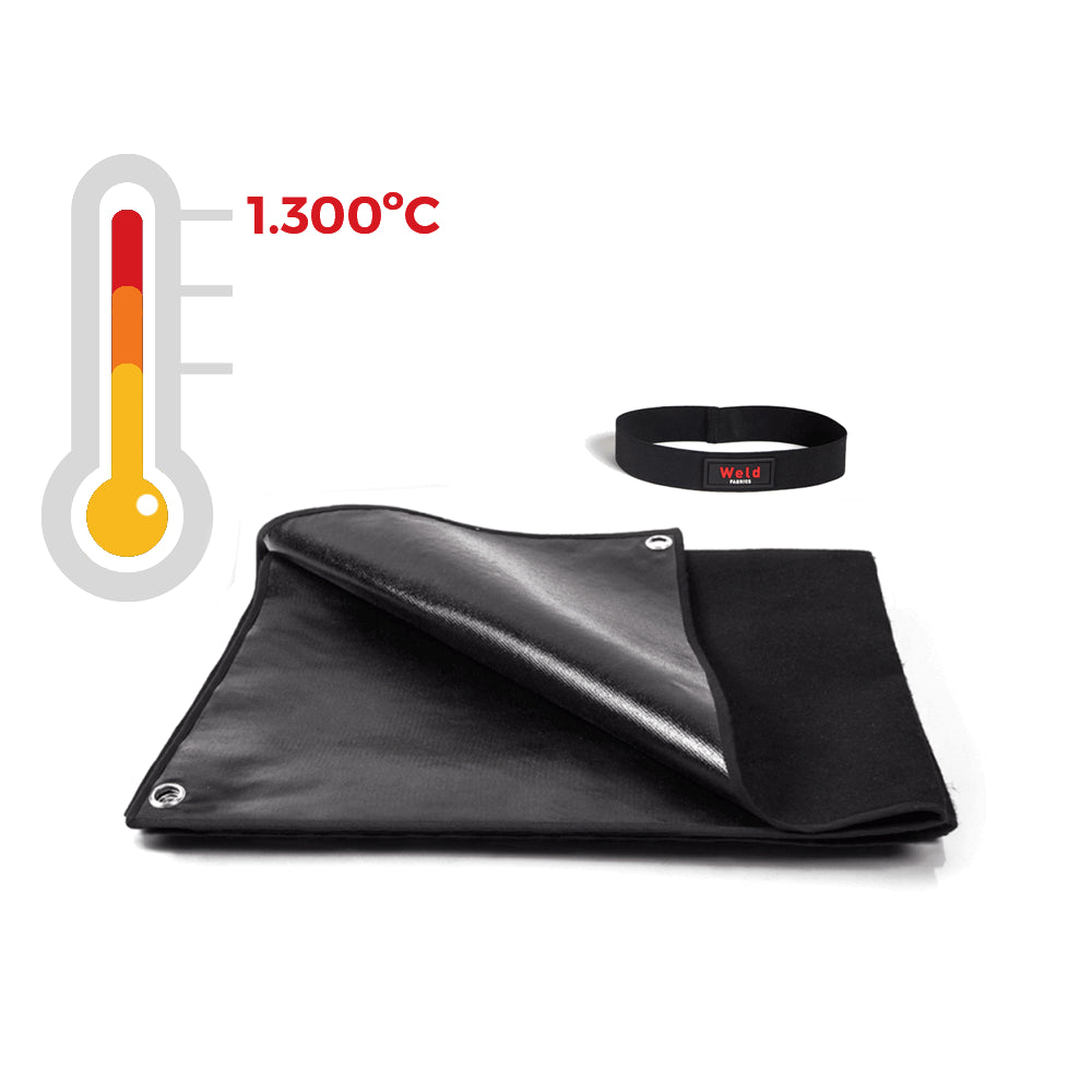 Coperta ignifuga per saldatura Weld SX (150x100 cm) protezione fino a 1300°C, con sistema di isolamento termico.