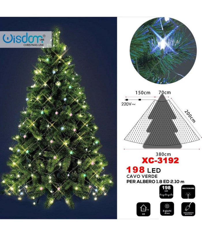 Mantello Luminoso 198led Albero Di Natale 1.8 / 2.10 Mt Luce Multicolore Xc-3192         