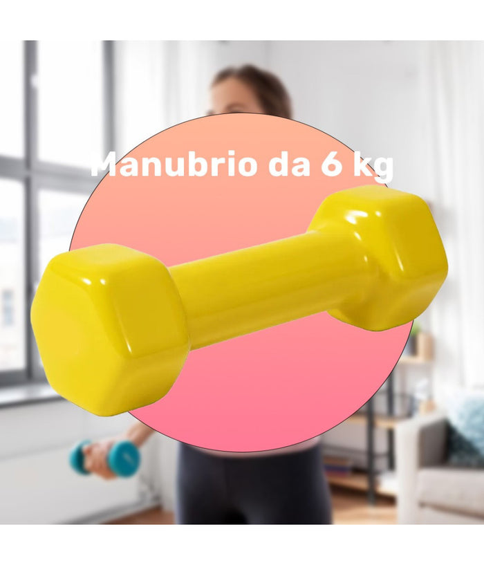 Manubrio Singolo 6 Kg In Vinile Allenamento Esercizi Casa Palestra Workout Fit         