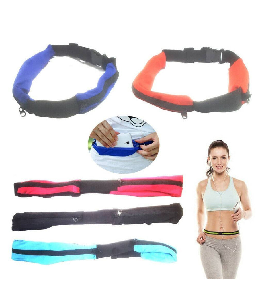 Marsupio Fascia Da Sport Con Doppia Tasca Zip Palestra Corsa Fitness 2 Scomparti         