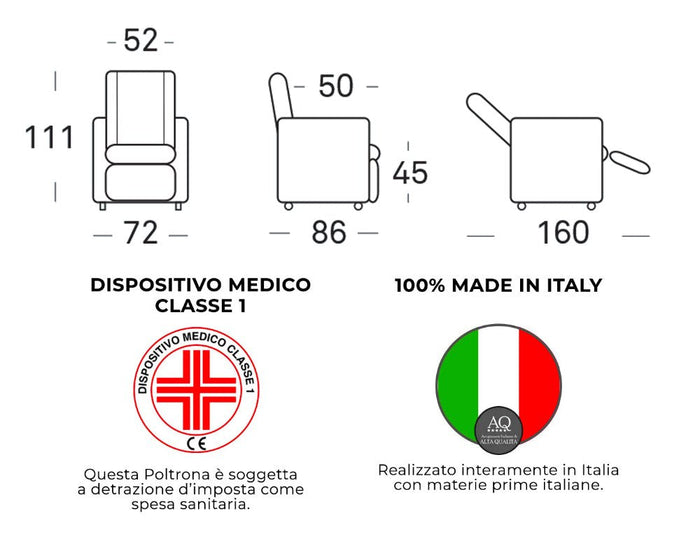 Poltrona Alzapersona Elettrica 2 Motori 72x111x86 cm Martina in Microfibra Dispositivo Medico 1 Viola