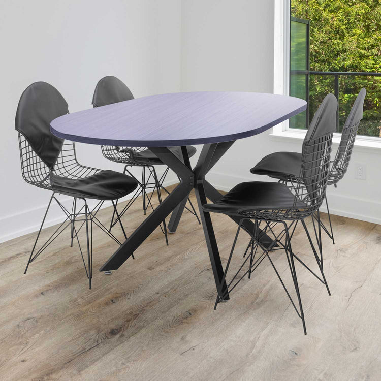 Marui - Table à manger ovale en bois et métal avec pied central Kiso 150x90 cm - gris effet bois