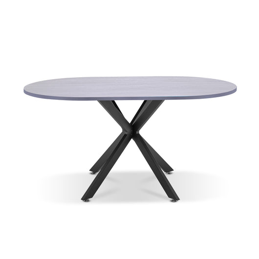 Marui - Table à manger ovale en bois et métal avec pied central Kiso 180x100 cm - gris effet bois