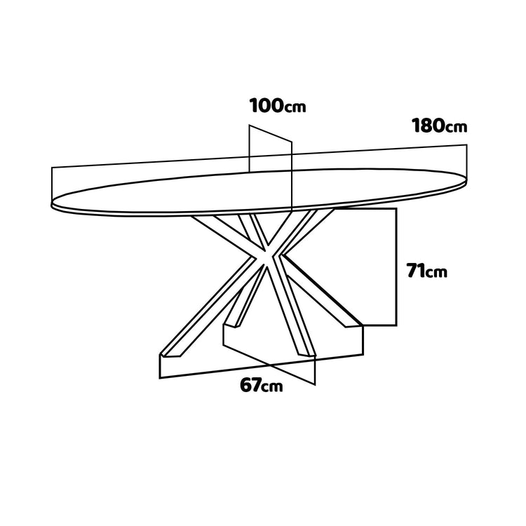 Marui - Table à manger ovale en bois et métal avec pied central Kiso 180x100 cm - gris effet bois