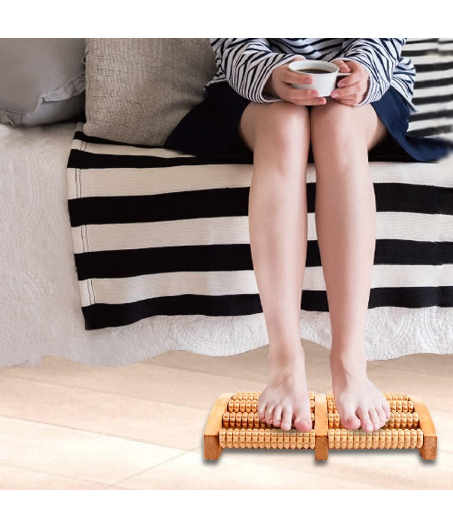 Massaggiatore Per Riflessologia Plantare Piedi Mani Rullo In Legno Agopressione         