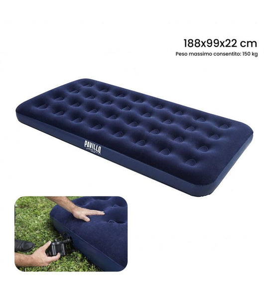 Materasso Gonfiabile Singolo Airbed Blu Floccato Plus 188x99x22cm Campeggi 67001         