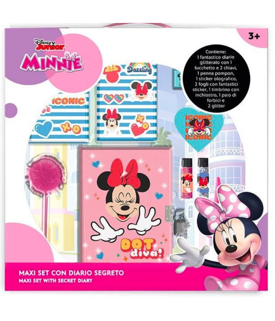 Maxi Set Diario Segreto Glitterato Minnie Disney Penna Accessori Gioco Bambina         