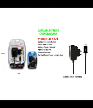 Maxtech Caricabatterie Charger Ultra Per Smartphone Entrata 5 Pin 10w Ca-s021         