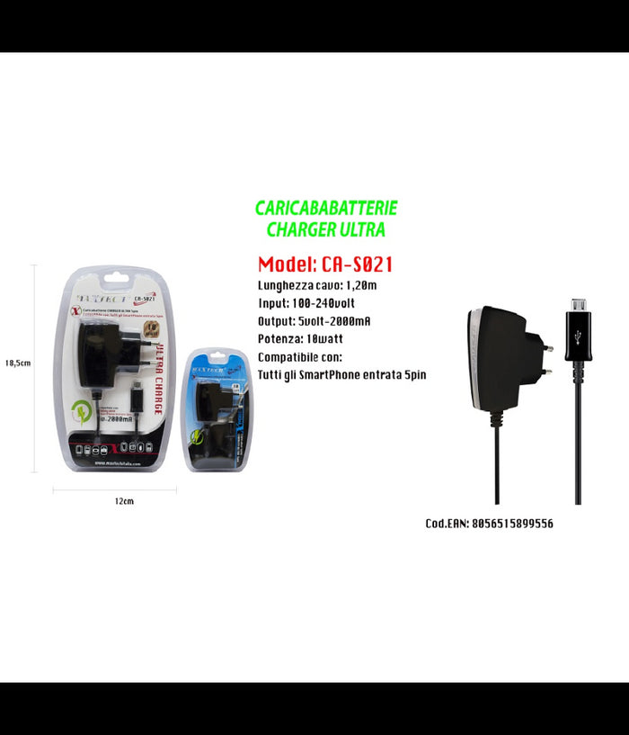 Maxtech Caricabatterie Charger Ultra Per Smartphone Entrata 5 Pin 10w Ca-s021         