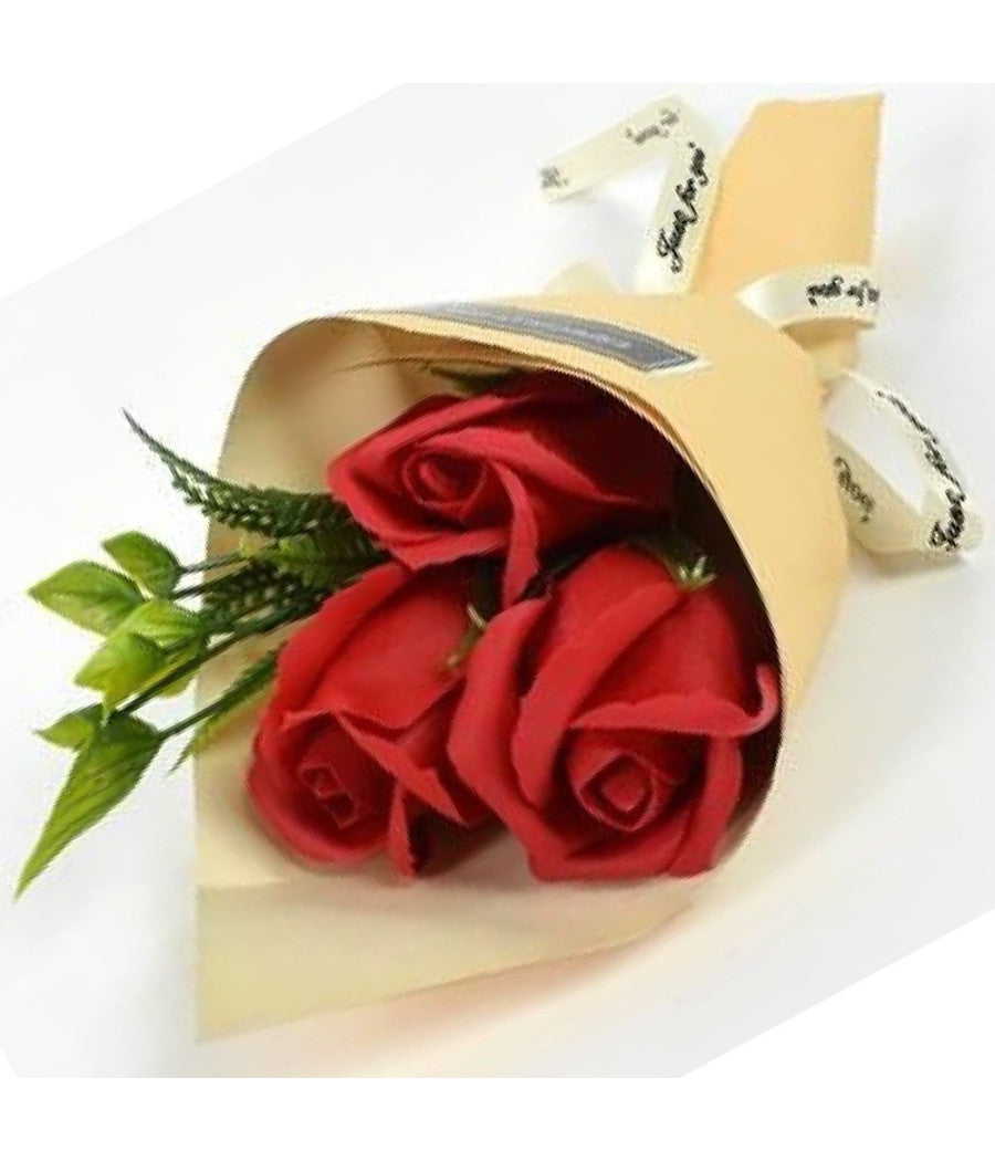 Mazzo Mazzettino Bouquet Di Rose Rosse Finte Con Foglie Regalo Per San Valentino         