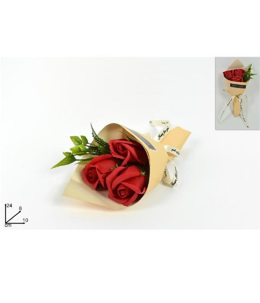 Mazzo Mazzettino Bouquet Di Rose Rosse Finte Con Foglie Regalo Per San Valentino         