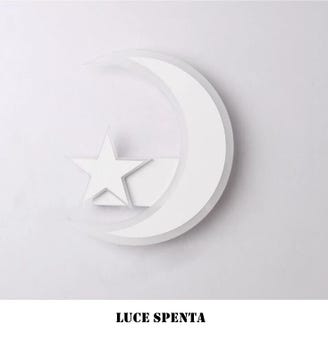 APPLIQUE A LED DA PARETE LAMPADA LUNA LUCE BIANCA CON STELLA LUCE CALDA FREDDA NATURALE 11W