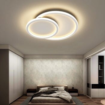 Plafoniera Da Soffitto LED Design 2 Cerchi 45W Con 3 colori di luce 3000k a 6500k Dimmerabile