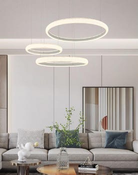 Lampadario a Sospensione da Soffitto LED Design 3 Anelli Sospesi Moderno 60 W luce naturale