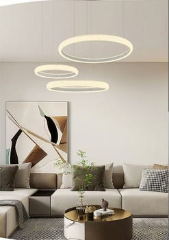 Lampadario a Sospensione da Soffitto LED Design 3 Anelli Sospesi Moderno 60 W luce naturale