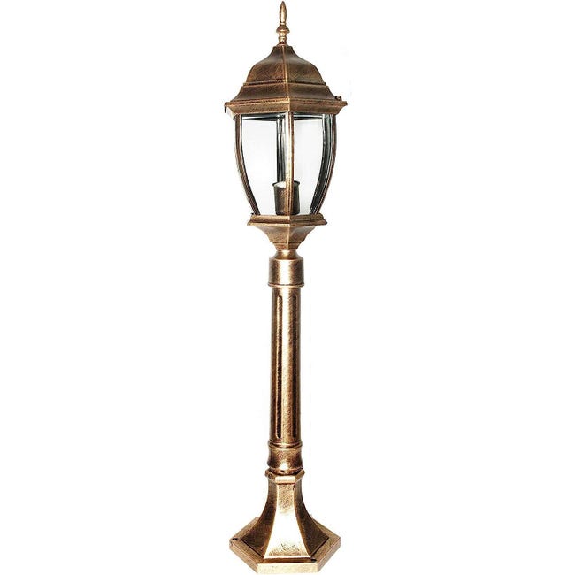 LAMPIONE DA GIARDINO CON PALO A TERRA 87CM LUCE E27 LANTERNA IN VETRO DA ESTERNO COLORE BRONZO