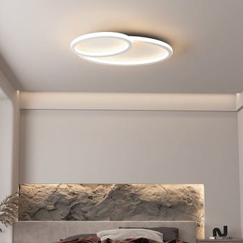 Plafoniera Da Soffitto LED Design 2 Cerchi 45W Con 3 colori di luce 3000k a 6500k Dimmerabile