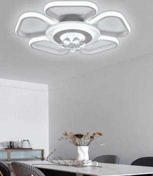 Lampadario da soffitto LED Plafoniera design moderno fiore cristalli IP20 50W luce fredda 6500k