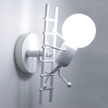 Applique a Parete Attacco E27 Lampada da Parete Omino su Scala IP20 Salone e B&B BIANCO