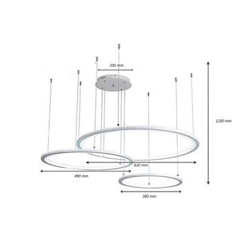 Lampadario a Sospensione da Soffitto LED Design 3 Anelli Sospesi Moderno 60 W luce naturale