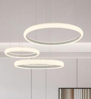 Lampadario a Sospensione da Soffitto LED Design 3 Anelli Sospesi Moderno 60 W luce naturale