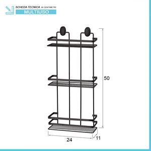 Mensola doccia porta oggetti nero 3 ripiani con supporti inclusi