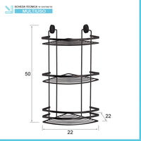 Mensola porta oggetto per doccia angolare 3 ripiani in acciaio nero