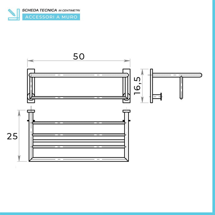 Mensola portasalviette doppia con ganci Gedy serie Project in acciaio inox cromato