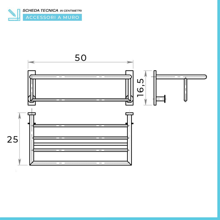 Mensola portasalviette doppia con ganci Gedy serie Project in acciaio inox cromato