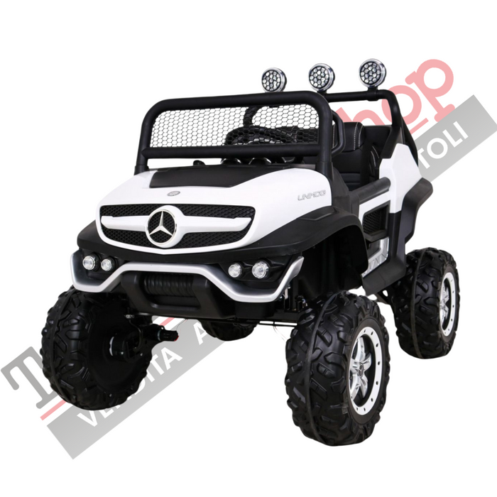 Auto Elettrica per Bambini Mercedes Unimog 12V 4x4 2 Posti-Bianco