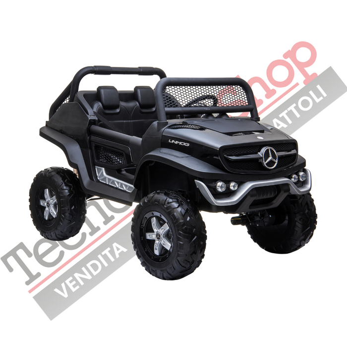 Auto Elettrica per Bambini Mercedes Unimog 12V 2 Posti Monitor Touchscreen Mp4-Nero