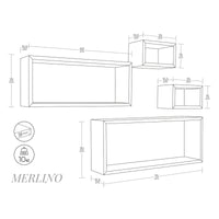 Set 4 Mensole da Muro Modello MERLINO, Pensile Bagno, Mensola Parete, Scaffale Parete. Misure 75x30 p15.5 cm, 60x25 p15.5 cm e 2 da 25x15 p15.5 cm. Finitura BIANCO - MADE IN ITALY