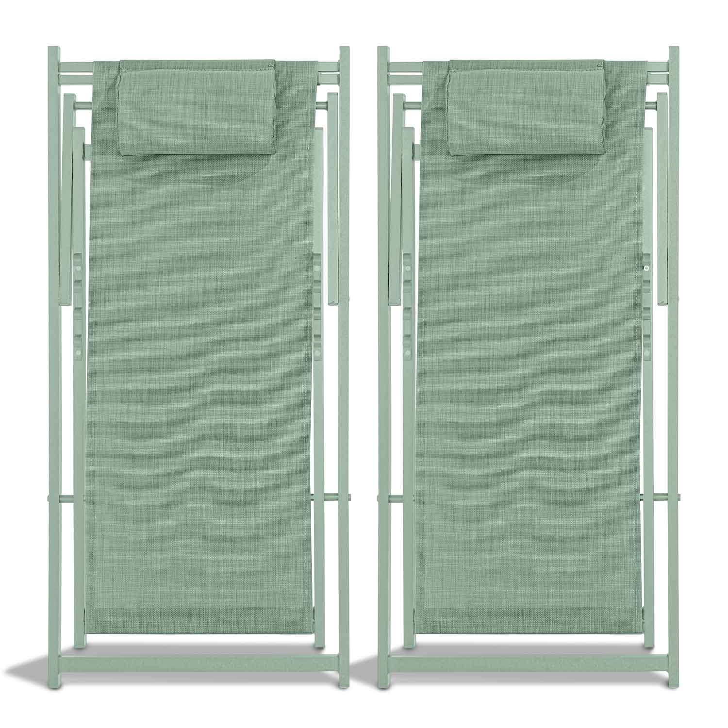 Mezzaluna - Set di 2 sedie a sdraio pieghevoli in alluminio e textilene. Sdraio da giardino di design con schienale regolabile in 4 posizioni verde
