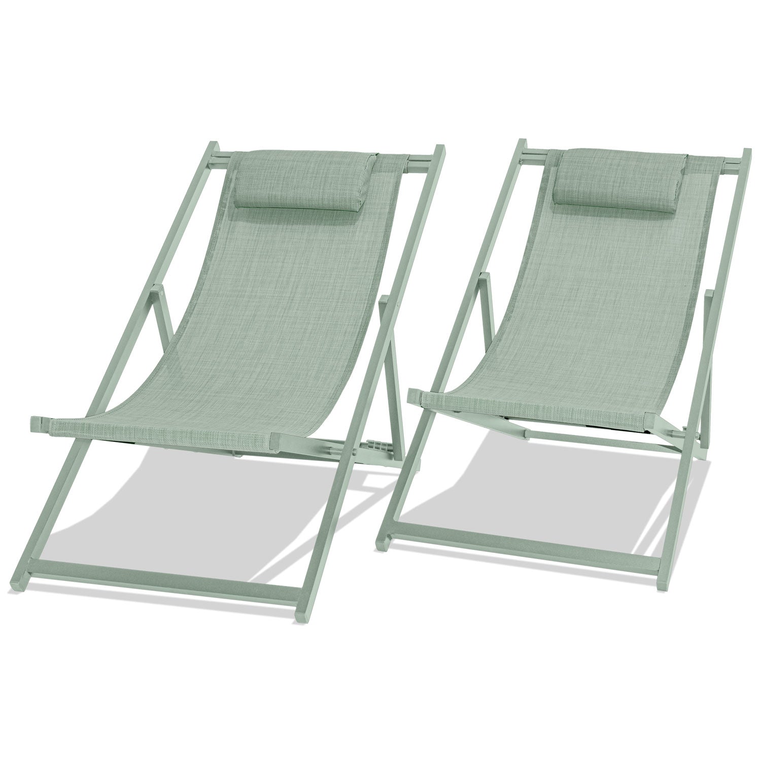 Mezzaluna - Set di 2 sedie a sdraio pieghevoli in alluminio e textilene. Sdraio da giardino di design con schienale regolabile in 4 posizioni verde